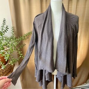Grey Open Front Cascade Layered Autumn Winter Cozy Warm Cotton Cardigan Shrug